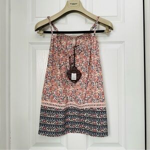Floral Border Print Spaghetti Strap Skirt - Peach Multi